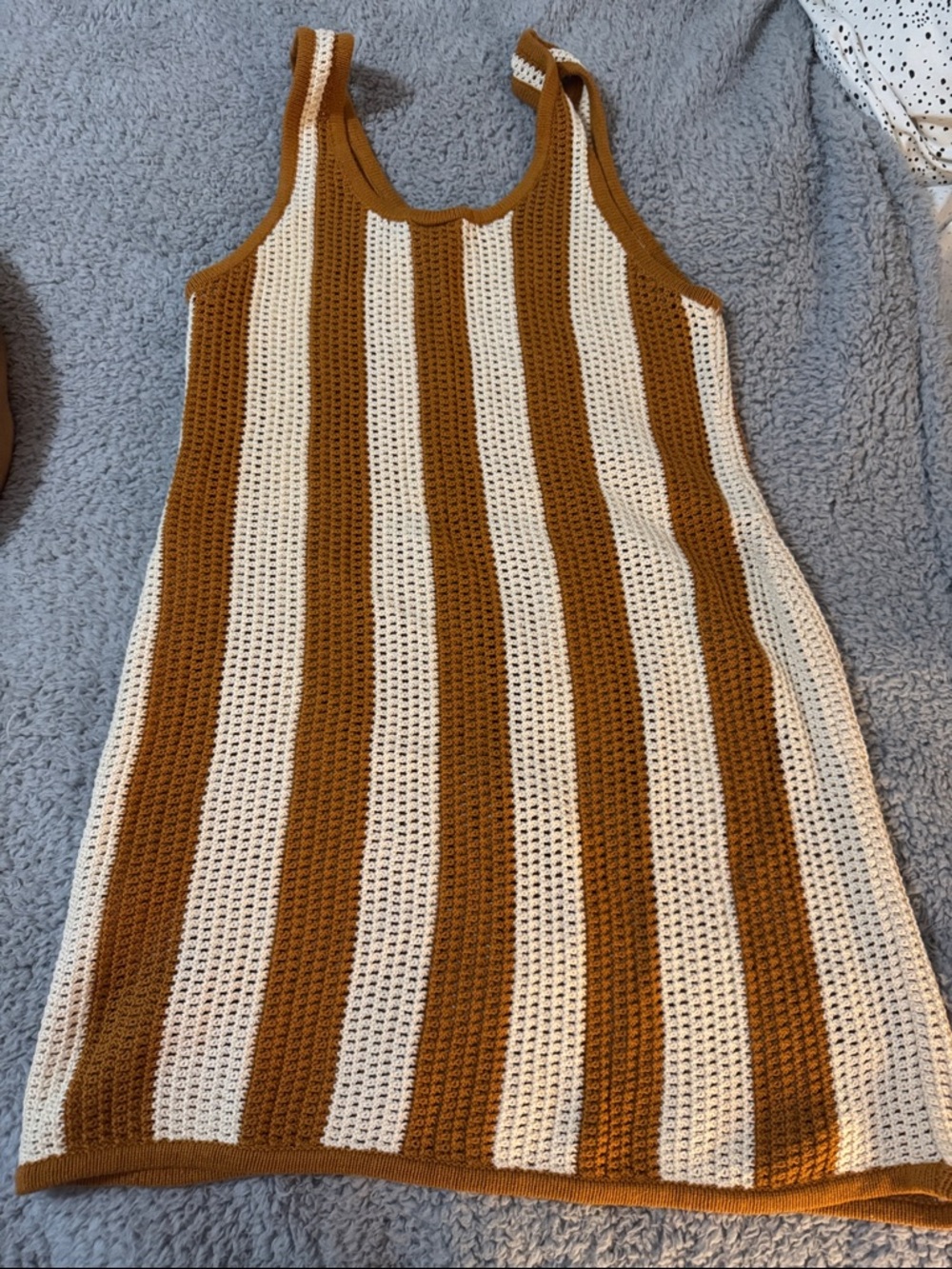 Dandy Del Mar Striped Crochet Tank Dress in Cream & Tan